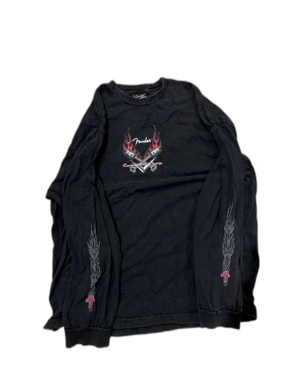 Fender Custom Shop Long Sleeve Graphic Tee Black Guitar Hot Rod Flames Print